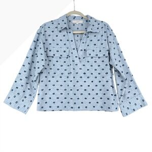 LOFT Women's Blue Dot‎ Print Collared Pull Over Shirt Top Size Small